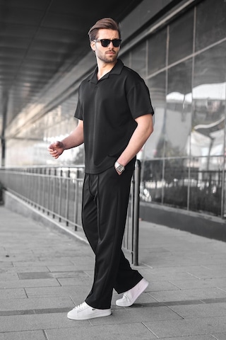 Madmext Siyah Polo Yaka Erkek Alt Üst Takım E7356 Siyah