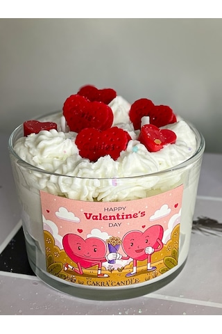 Kremalı Kalp Sevgi Model Kokulu Soya Cam Bardak Mum Kırmızı