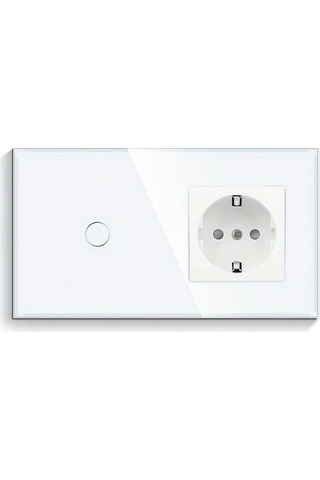 Honeybeeshop Tek Dokunuşlu Led Dokunmatik Anahtarlı Priz Alman Standart Priz Temperli Cam Malzeme 16a 250v Yatay Dikey Montaj