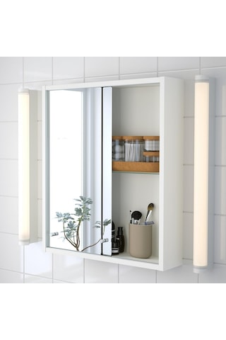 Banyo Duvar Dolabı, Beyaz, 50x13x60 Cm, 2 Ayna Kapaklı Çok Renkli