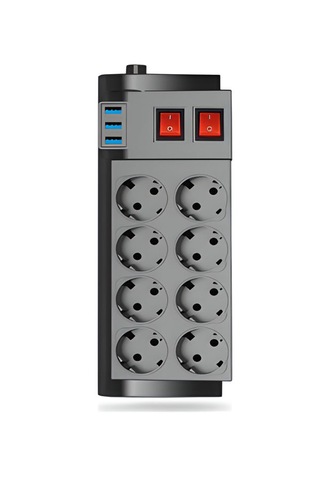 Ftr-08 4000w 16a Akım Korumalı 2 Anahtarlı 8'li Priz, 3 Usb Portl