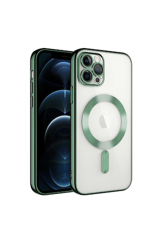 Apple Uyumlu iPhone 13 Pro Uyumlu Kamera Korumalı Magsafe Wireless Şarj Özellikli Tchs Demre Kılıf-koyu Yeş Koyu Yeşil -