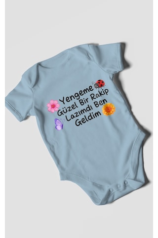 Morivokids Yengeme Güzel Bir Yazılı Kısa Kollu Bebek Body %100 Pamuk Bebe Mavisi