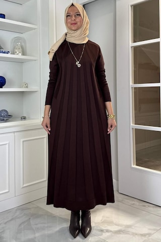 Rabia Şamlı Beyza Fitilli Triko Elbise Acı Kahve Normal
