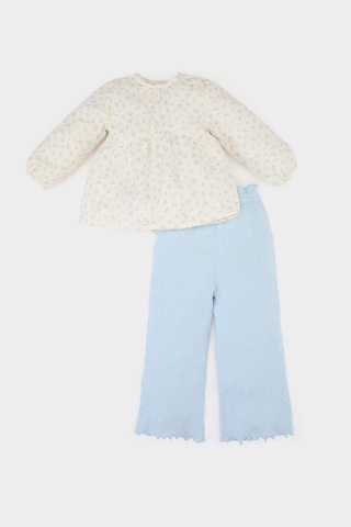 DeFacto Kız Bebek 2'li Takım Çiçekli Müslin Uzun Kollu Bluz Beli Lastikli Geniş Bol Paça Pantolon E5708A525SPER98 Ekru