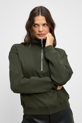 Grımelange Endora Kadın Yumuşak Polarlı Kumaşlı Yakası Fermuarlı Regular Haki Sweatshirt Haki
