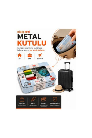 Metal Kutulu Dikiş Seti Taşınabilir Mini Dikiş Tamir Kiti Ev Ofis Seyahat İçin