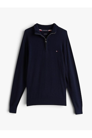 Tommy Hilfiger Pıma Org Ctn Cashmere Zıp Mock Erkek Mavi Kazak - Mw0mw28049