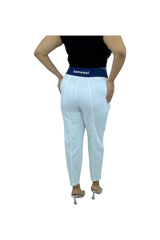 Büyük Beden Mom Beli Lastikli Yüksek Bel Kadın Pantolon Beyaz