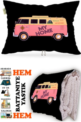 Karavan Camping Baskılı Tv Battaniyeli Opsiyonel Dekoratif Hediye Yastık Battaniye 2in1 Gifts-1 Çok Renkli