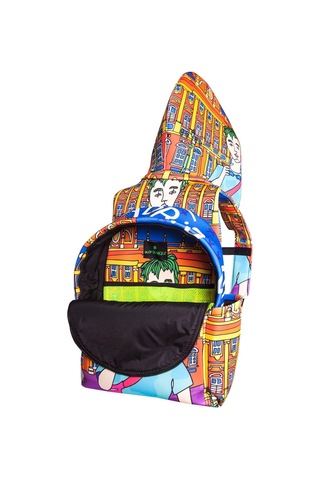 İkigai City Serisi Okula Dönüş Okula Dönüş Madrid Desenli Çıkabilir Kapüşonlu Hafif Notebook Cepli Sırt Çantası - Renkli Çok Renkli