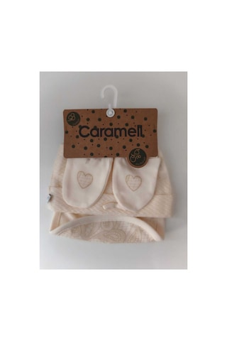 Caramell My Baby Kumsal 4lü Takım Aksesuar Eldiven Önlük Bere Tıny Lace Mini Dantel 2081 Ekru Ekru