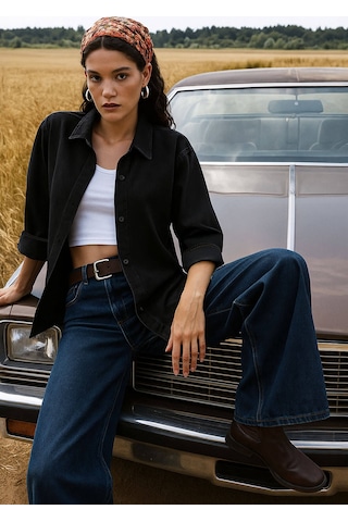 Banny Jeans Kadın Rahat Kalıp Siyah Jean Gömlek