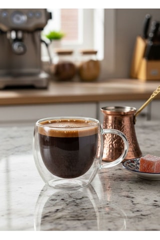 Türk Kahvesi Bardağı Kuplu Espresso Bardağı Çift Cidarlı 80 Ml 1 Adet Şeffaf
