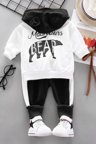 Mai Perla Bear Desenli 2'li Bebek Takım Beyaz - Siyah