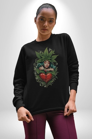 Kalp Parmak Kız Yeşillik Mutluluk Unisex Siyah Baskılı Sweatshirt Siyah