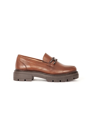 Dericlub Kadın Loafer Kalın Taban Tokalı Makosen Ayakkabı Br 44282 Taba