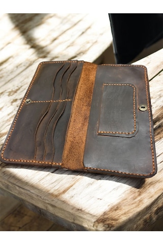 Parla Leather Samira El Yapımı Hakiki Deri Kart Cüzdan Kadın Erkek Kahverengi - Taba