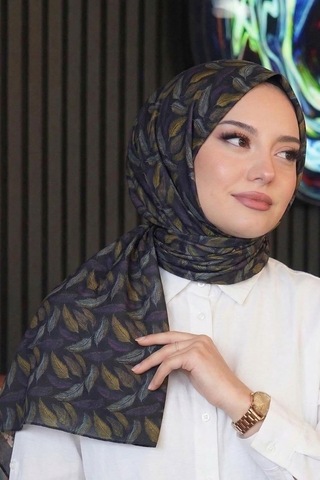 Dalgalı Desen Mor Soft Pamuk Şal Lila Açik Gri