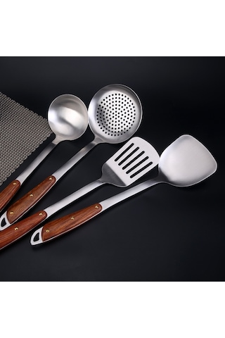 Sones 304 Paslanmaz Çelik Ahşap Saplı Mutfak Eşyaları Ev Mutfak Ekipmanları, Stil: Kızarmış Spatula