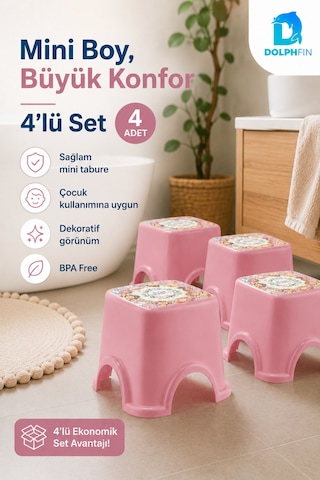 Iml Desenli Pembe Mini Çocuk Taburesi 4 Lü Set Bpa Free
