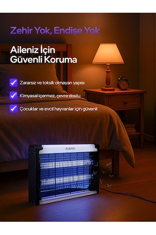 Auhma Aqm01 Çift Ampullü Elektrikli Sineklik Sivrisinek Kovucu & Yakalama Cihazı 30 M² Etki Alan
