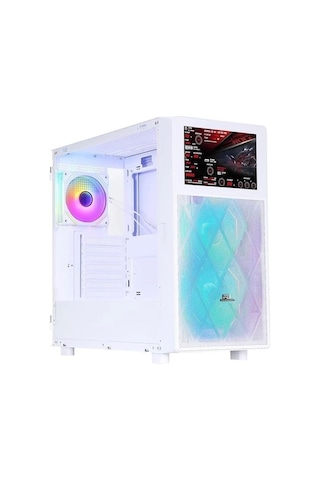 Powerboost PB-P4367BW 3 RGB Fanlı LCD Ekranlı Mid-Tower Oyuncu Bilgisayar Kasası Beyaz