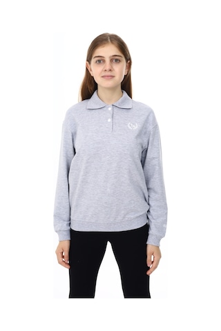 Toontoy Kız Çocuk Çelenk Tnty Baskılı Sweatshirt Gri Melanj