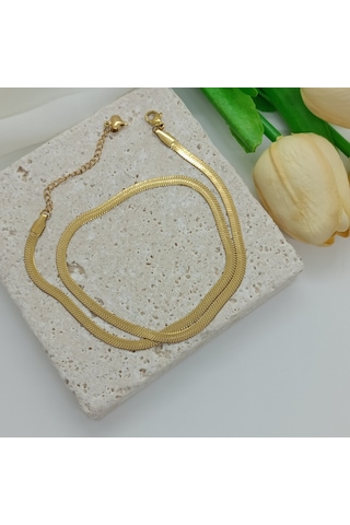 Lente Aksesuar Çelik İtalyan Ezme Zincir Kolye Gold