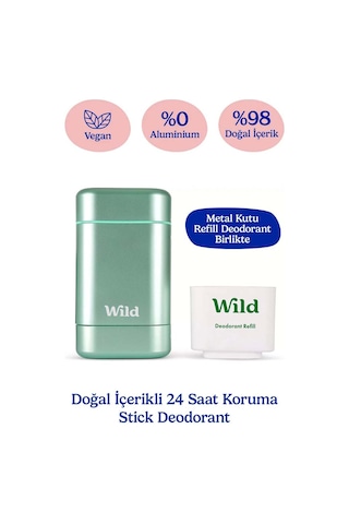 Wild %98 Natural Stick Deodorant Kutu + Refill Fresh - Aqua Case + Fresh Cotton & Sea Salt 40 Gr