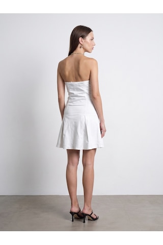 Dilvin 90593 Düğmeli Straplez Kot Elbise-beyaz