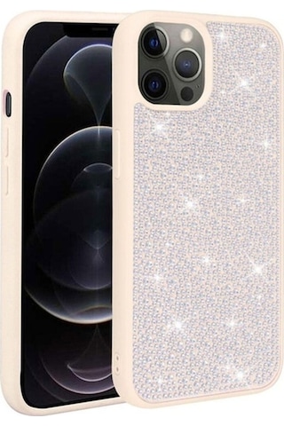 Apple Uyumlu iPhone 12 Pro Max Kılıf Parlak Taşlı Tasarım Zore Ston Kapak Beyaz