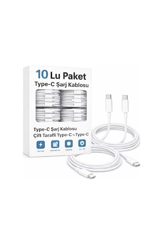 10'lu Paket Şarj Kablosu Çift Taraflı Type-c To Type-c 1 Metre