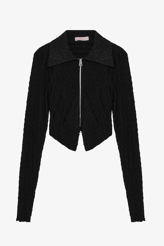 Quzu Gofre Dokulu Fermuarlı Crop Siyah Kadın Bluz Blz01121 Siyah
