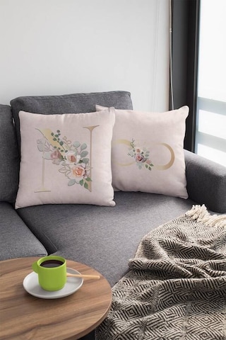 Çift Taraflı Bej N Harfli Yastık Kırlent Kılıfı Krl546n11