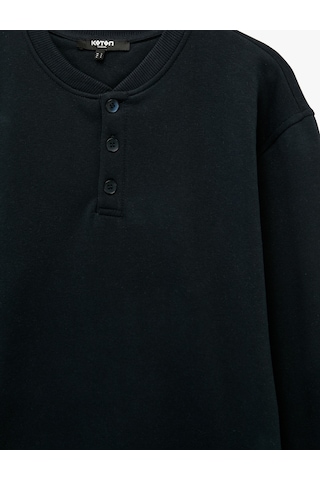 Koton Uzun Kollu Üç İplik Şardonlu Düğmeli Henley Yaka Sweatshirt Lacivert 7wam70199mk