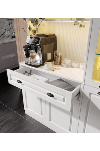 Guneystore Armoni Black Midi Kahve Köşesi Sağ Vitrinli Komple Mdf Beyaz