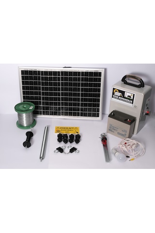 Elektrikli Çit 24ah Set-1 Domuz Kovucu Cihazı 50 Watt Panel 500m Galv.tel - Demir Izolatör