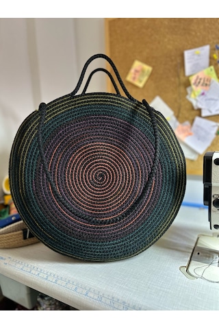 Hasır Çanta, Silindir Çanta, Tasarım Çanta, Siyah Silindir El Çantası Çok Renkli