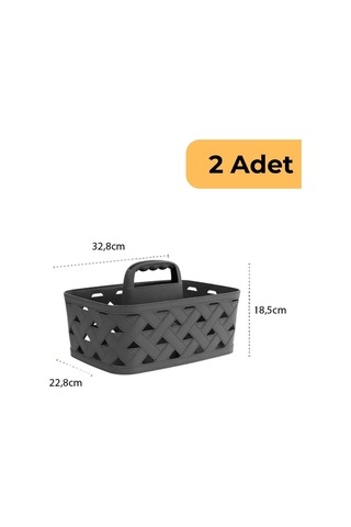 Deri Desenli Saplı Sepet, 2'li Set, Bej Antrasit