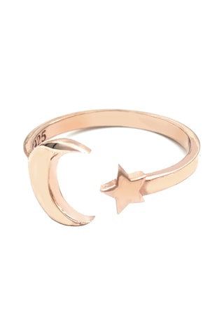 Brezza Lusso Jewelry Yıldız Ve Hilal Kadın Gümüş Yüzük Ayarlanabilir 11-17 Rose