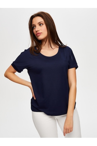 Yuvarlak Yaka Düşük Kollu T-shirt B00003-1 B00003-120 Lacivert