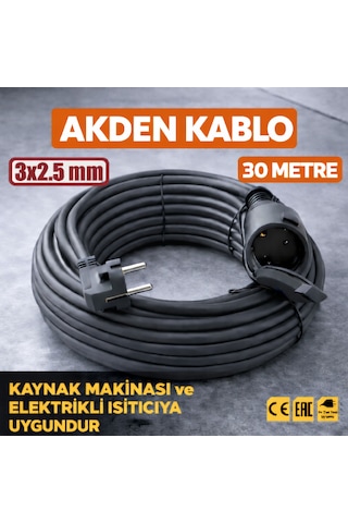 Kablo 30 Metre 3x2,5mm Uzatma Kablosu Tam Kesit Kaynak Makinası Kullanıma Uygundur 30 M