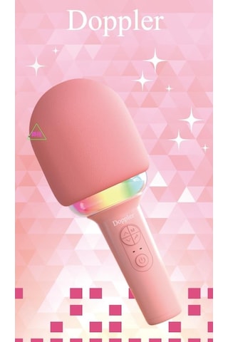 Doppler Rainbow Pembe Karaoke Mikrofonu Ledli Ses Değiştirme Özellikli Işıklı Yeni