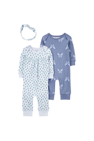 Yenisinial Kız Bebek Tulum Set 3'lü Paket Mavi Mavi