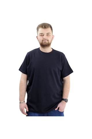 Mode Xl Büyük Beden Erkek T-shirt Bisiklet Yaka Waffle 20033 Lacivert Lacivert