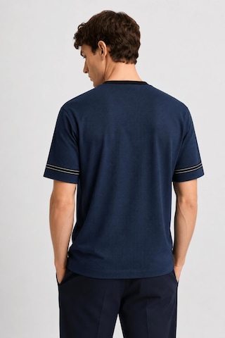 Alexandergardi Şerit Detaylı Kontrast Yaka Basic T-shirt Lacivert Melanj