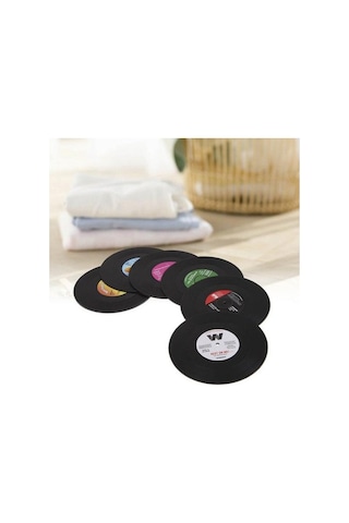 6 Adet Record Coaster Temizlemesi Kolay Hafif Retro Disk Kayıt Bardak Ev Restoran Bar Partisi İçin Siyah