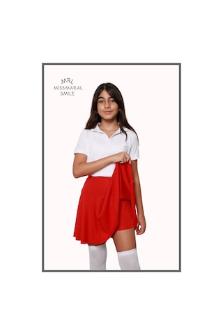 Kız Çocuk Okul Etek Kırmızı Yüksek Bel Içi Şortlu Likralı Kumaş Okul-oyun-spor-etkinlik Eteği Kırmızı