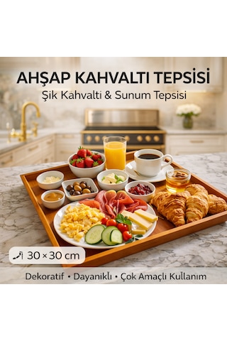 Ahşap Kahvaltı Tepsisi 30 30 Cm Eskitme Kahverengi